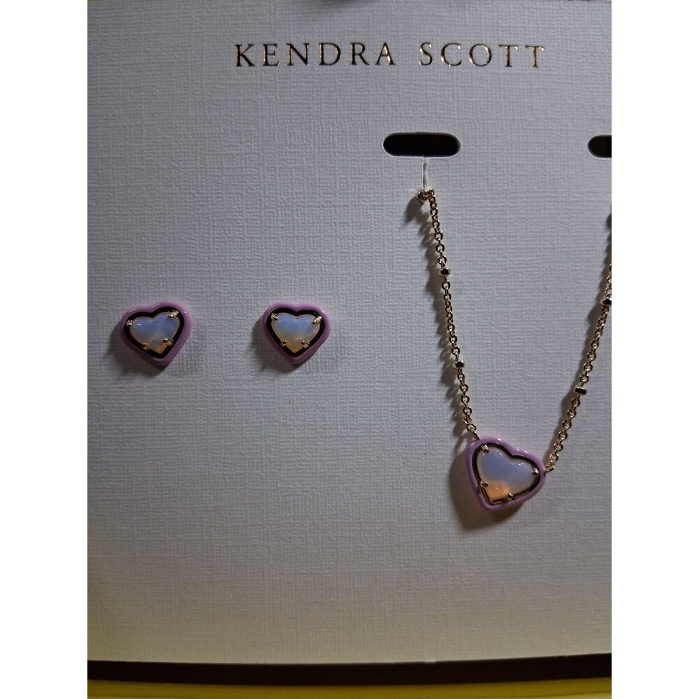 Kendra Scott Anna Gold Necklace Earrings Hearts Pastel Set Gift Box NOS